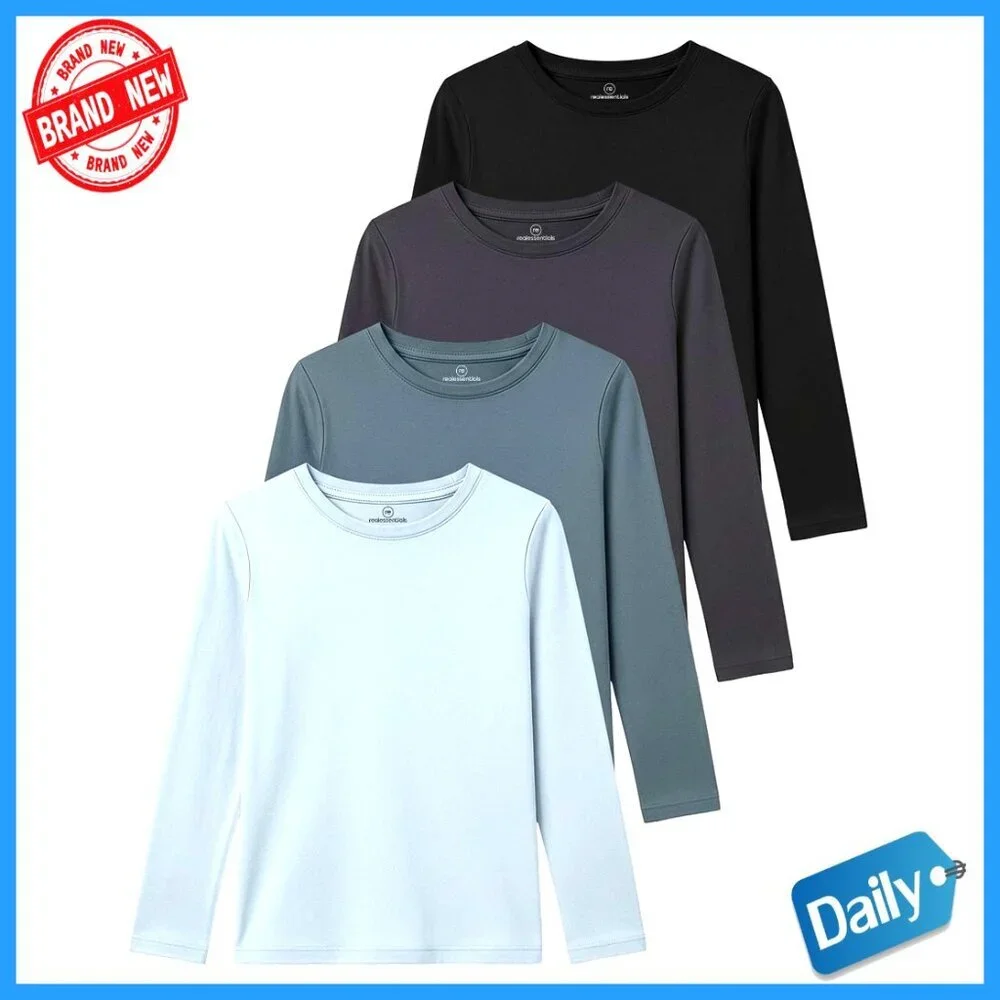 Girls Long Sleeve Cotton Tees 4-Pack Athletic Fit Youth Sizes